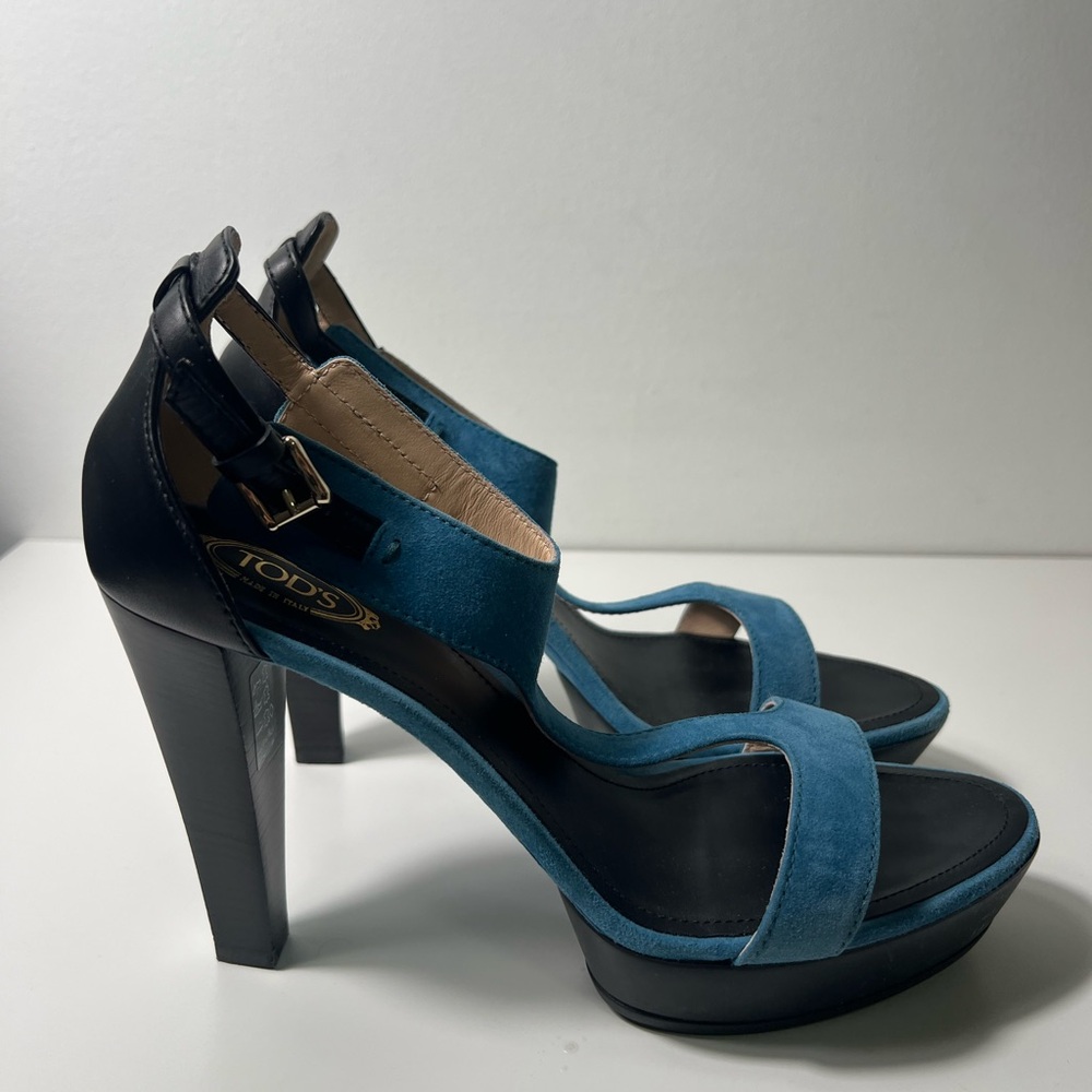Tod's Sand Plat Gooma T105 Fasce Suede & Leather T-Strap Platform Sandal Heels - Picture 10 of 14